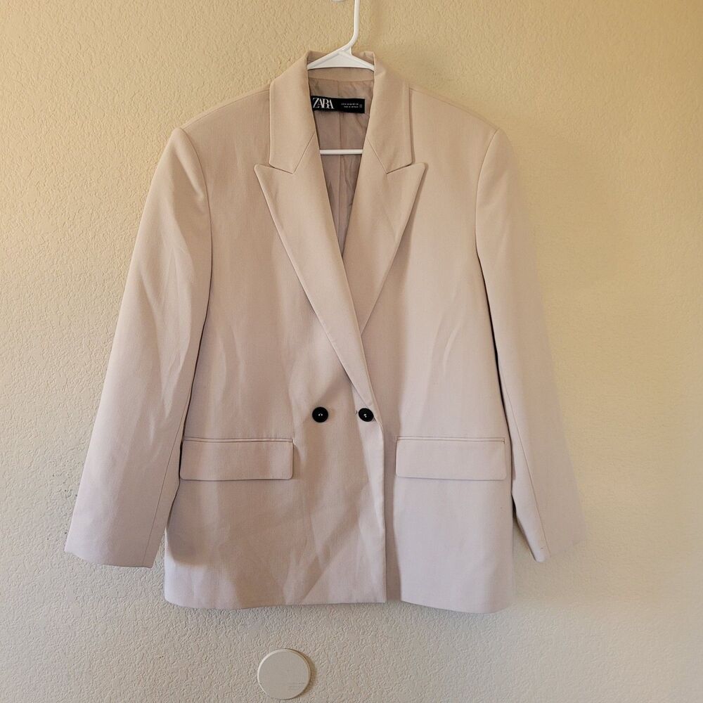 Zara Two Button Blazer Women Size Medium Beige Old Money Minimalist Professional